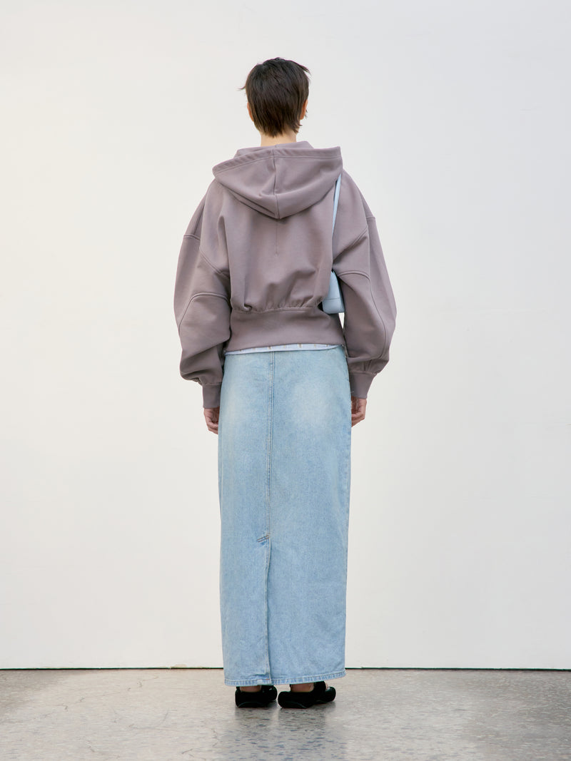 Back Rib Crop Hoodie - Red Brown