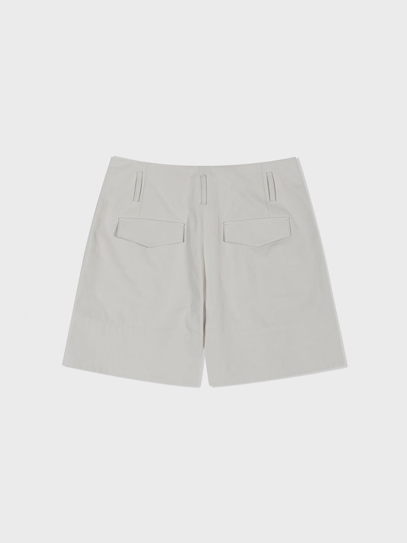 Tuck Point Turn-Up Shorts - Light Grey
