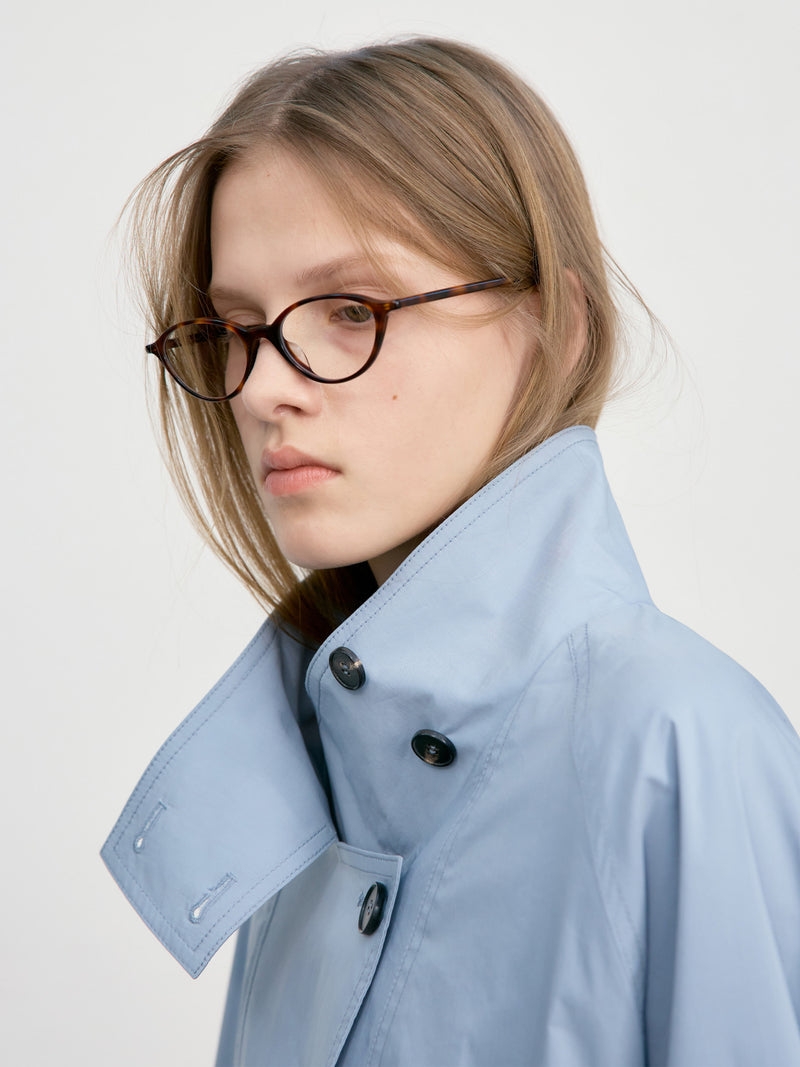 Raglan High Neck Trench Coat - Blue