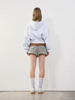 Back Rib Crop Hoodie - Melange Grey