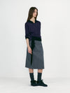 Stripe Wool H-Line Skirts - Multi Striped Grey