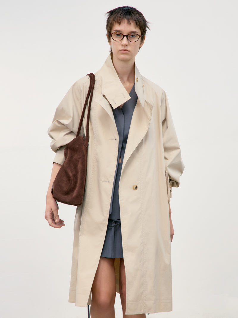 Raglan High Neck Trench Coat - Beige