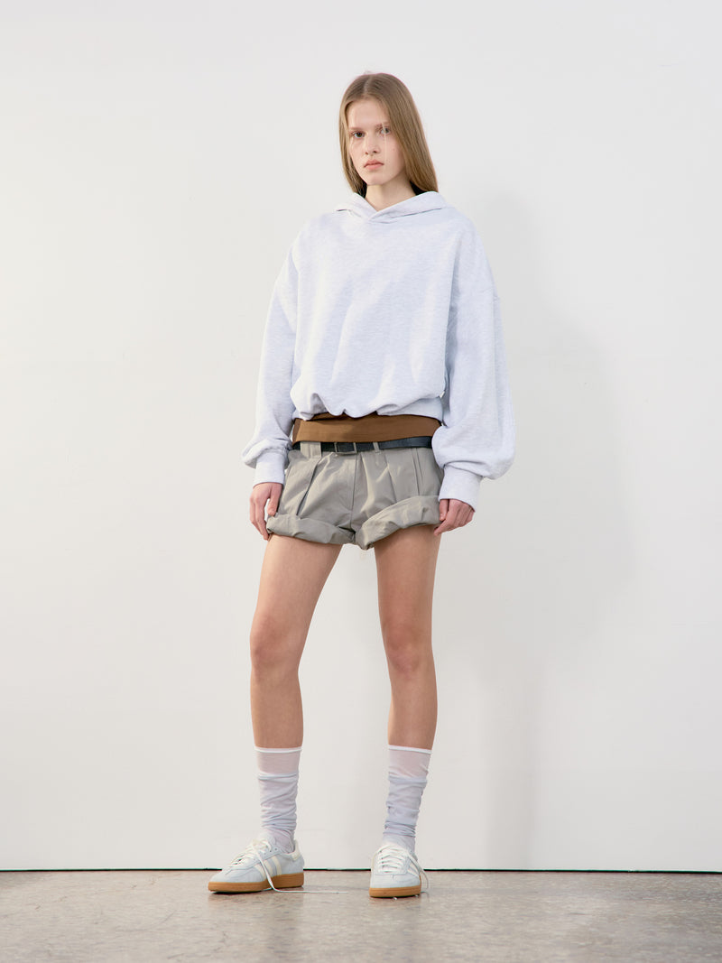 Back Rib Crop Hoodie - Melange Grey