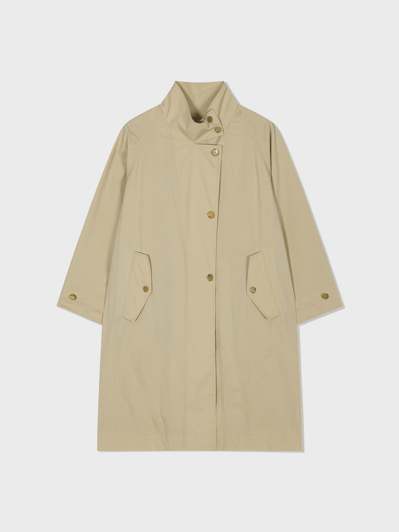 Raglan High Neck Trench Coat - Beige