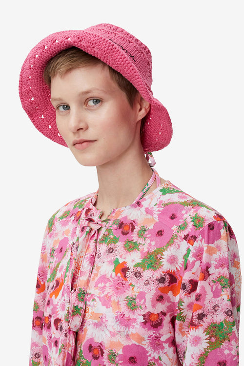 Cotton Crochet Bucket Hat Solid - Shocking Pink