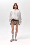 Back Rib Crop Hoodie - Melange Grey