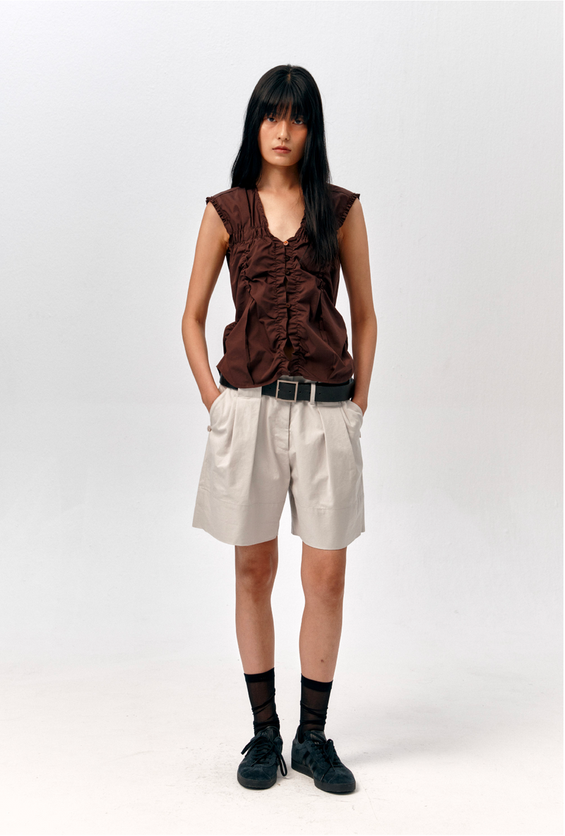 Tuck Point Turn-Up Shorts - Light Grey