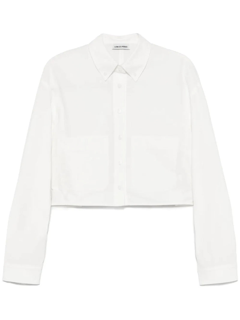 Cotton Pocket Crop Shirt - White