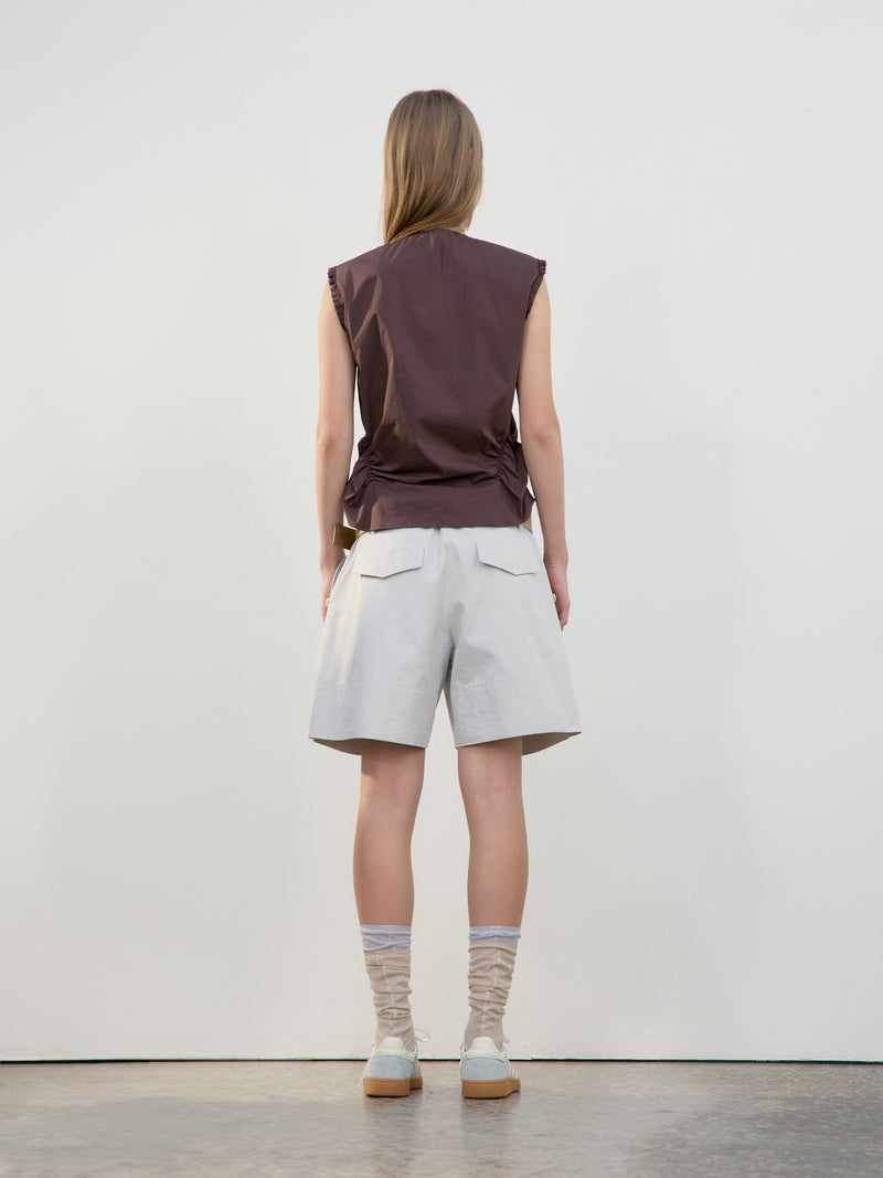 Tuck Point Turn-Up Shorts - Light Grey