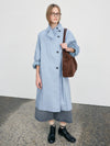 Raglan High Neck Trench Coat - Blue