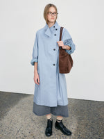 Raglan High Neck Trench Coat - Blue