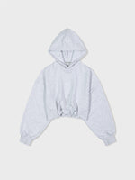 Back Rib Crop Hoodie - Melange Grey