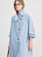 Raglan High Neck Trench Coat - Blue
