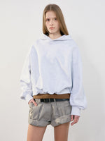 Back Rib Crop Hoodie - Melange Grey