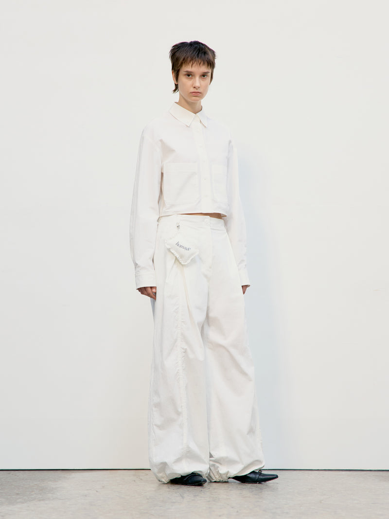 Cotton Pocket Crop Shirt - White