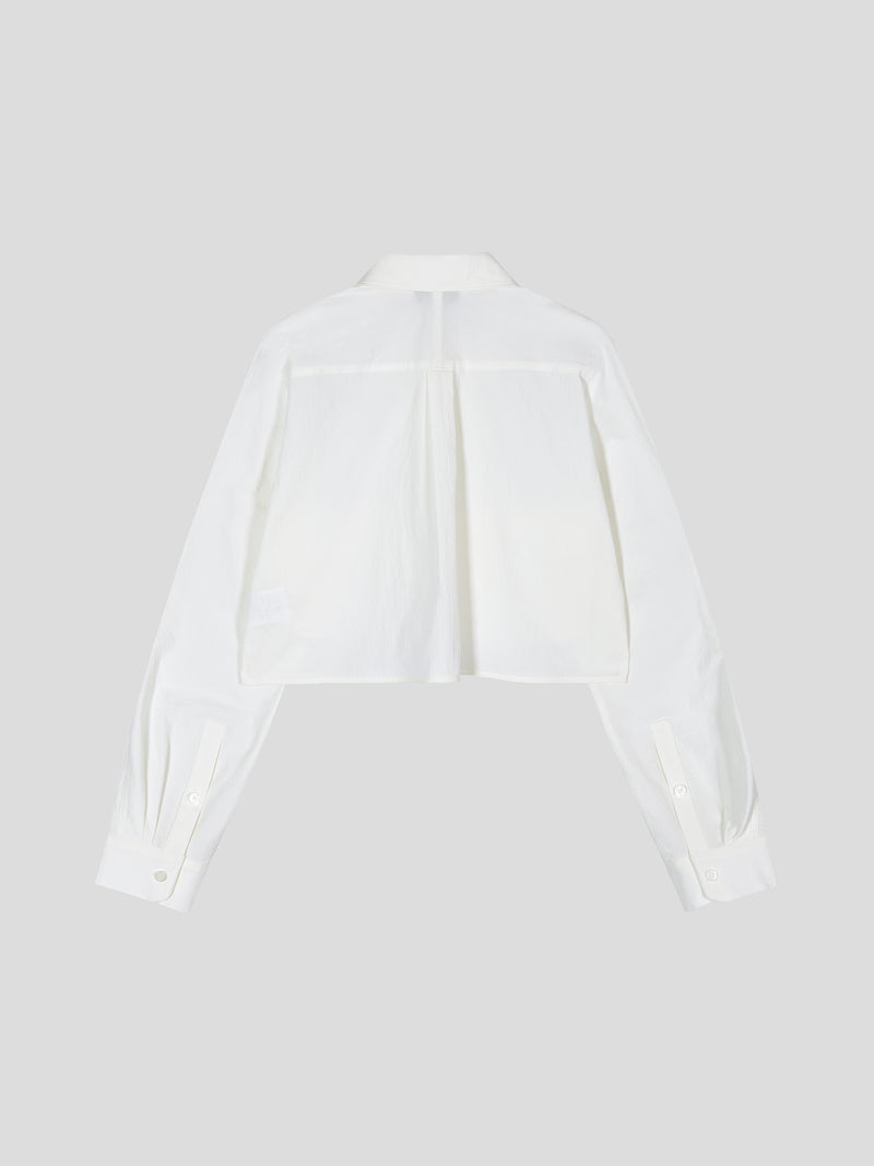 Cotton Pocket Crop Shirt - White