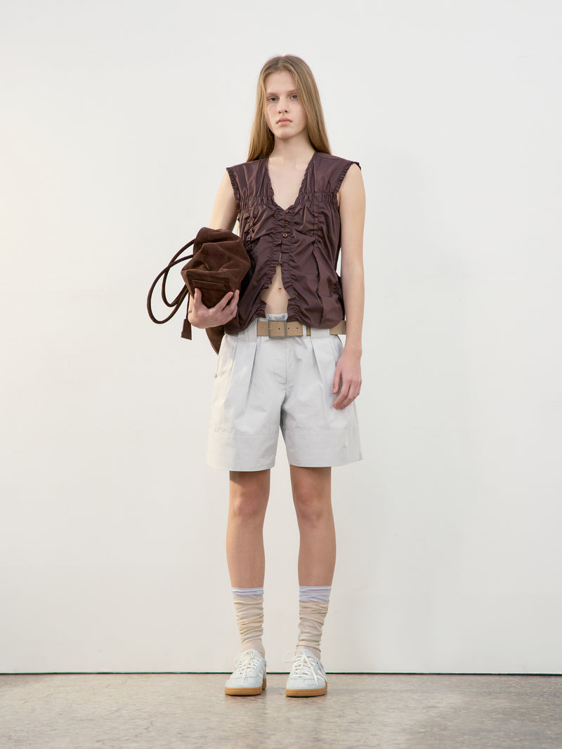 Tuck Point Turn-Up Shorts - Light Grey