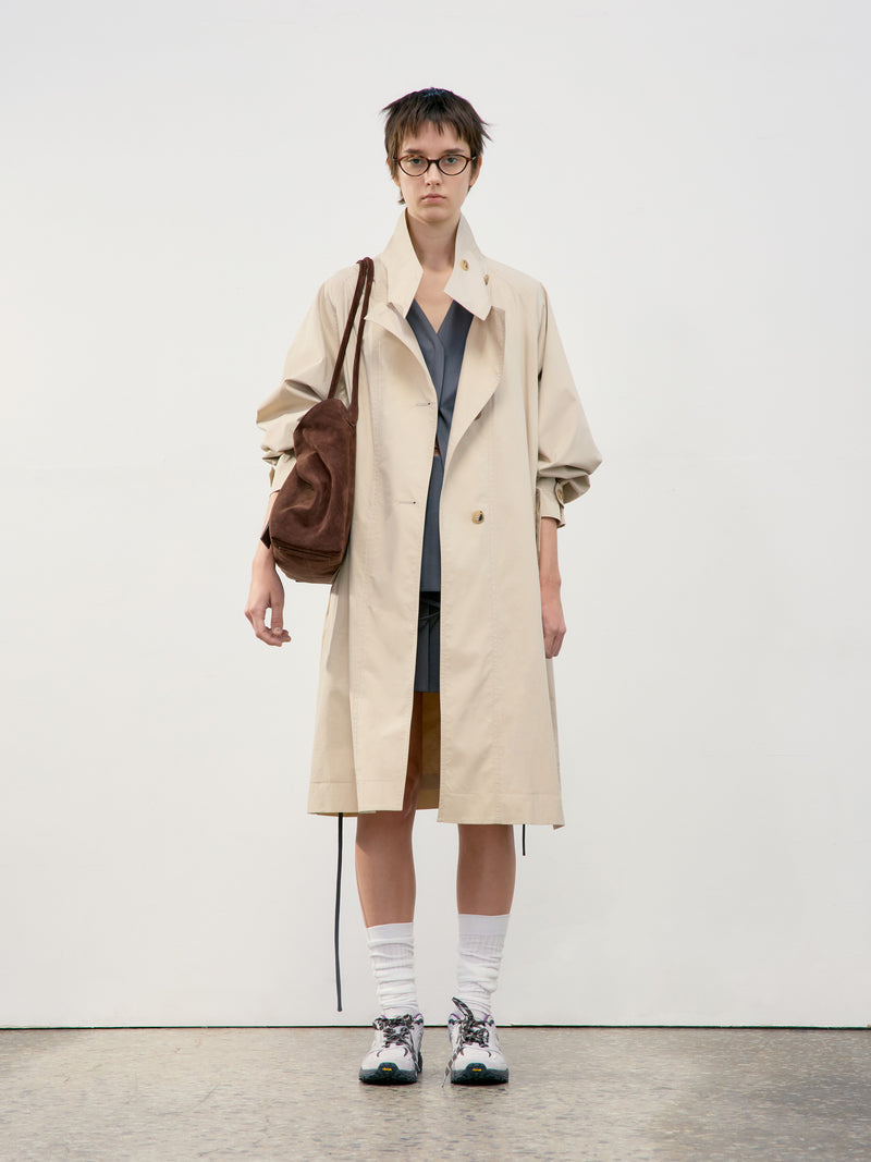 Raglan High Neck Trench Coat - Beige