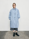 Raglan High Neck Trench Coat - Blue