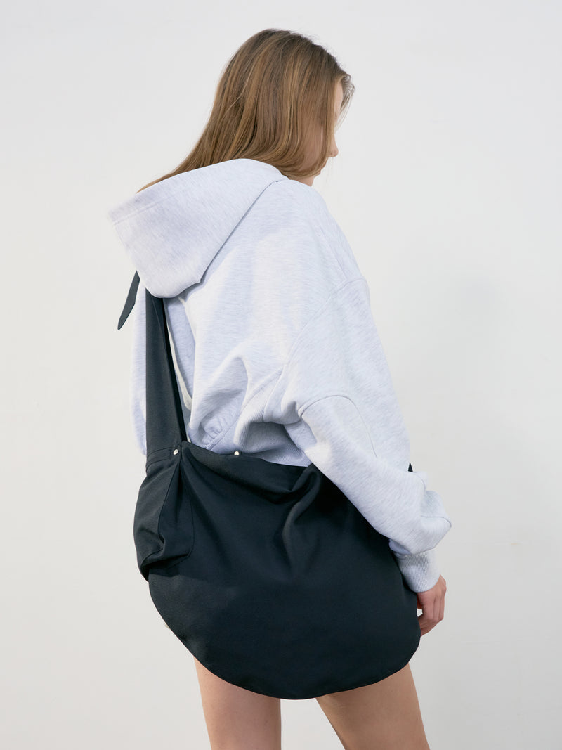 Back Rib Crop Hoodie - Melange Grey