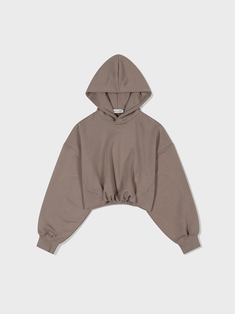 Back Rib Crop Hoodie - Red Brown