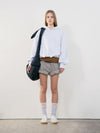 Back Rib Crop Hoodie - Melange Grey