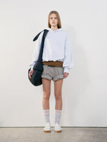 Back Rib Crop Hoodie - Melange Grey
