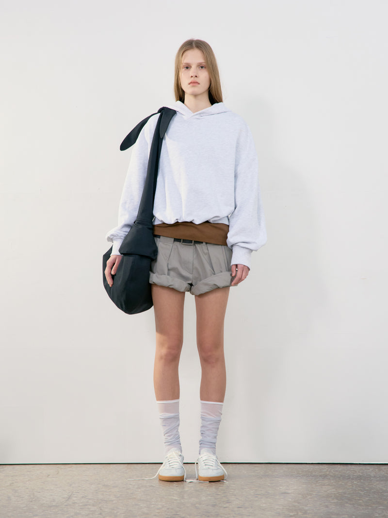 Back Rib Crop Hoodie - Melange Grey