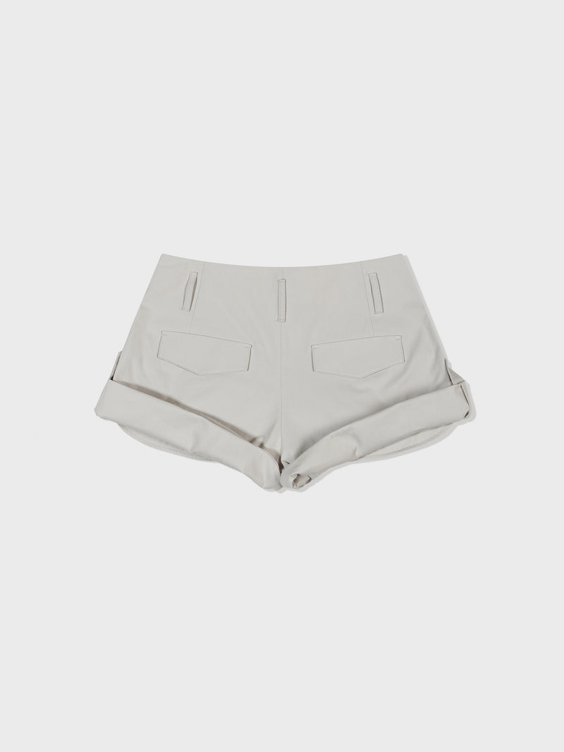 Tuck Point Turn-Up Shorts - Light Grey