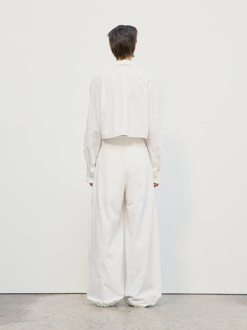 Cotton Pocket Crop Shirt - White