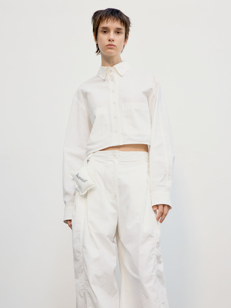 Cotton Pocket Crop Shirt - White