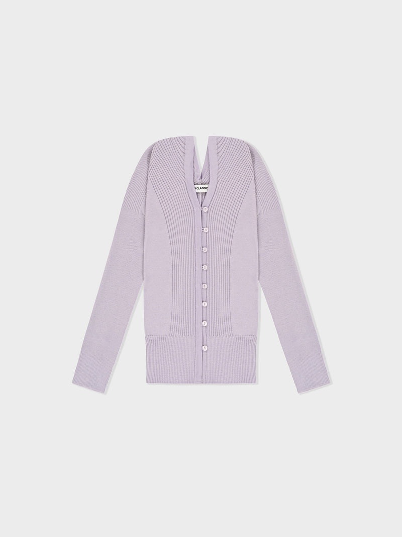 Deep V-Neck Knit Cardigan - Lavender