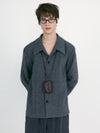 Stripe Wool Collar Jacket - Multi Striped Grey