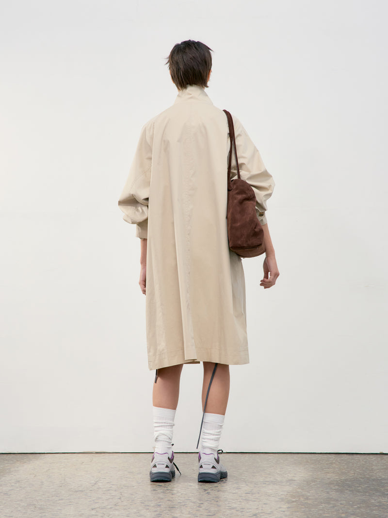 Raglan High Neck Trench Coat - Beige