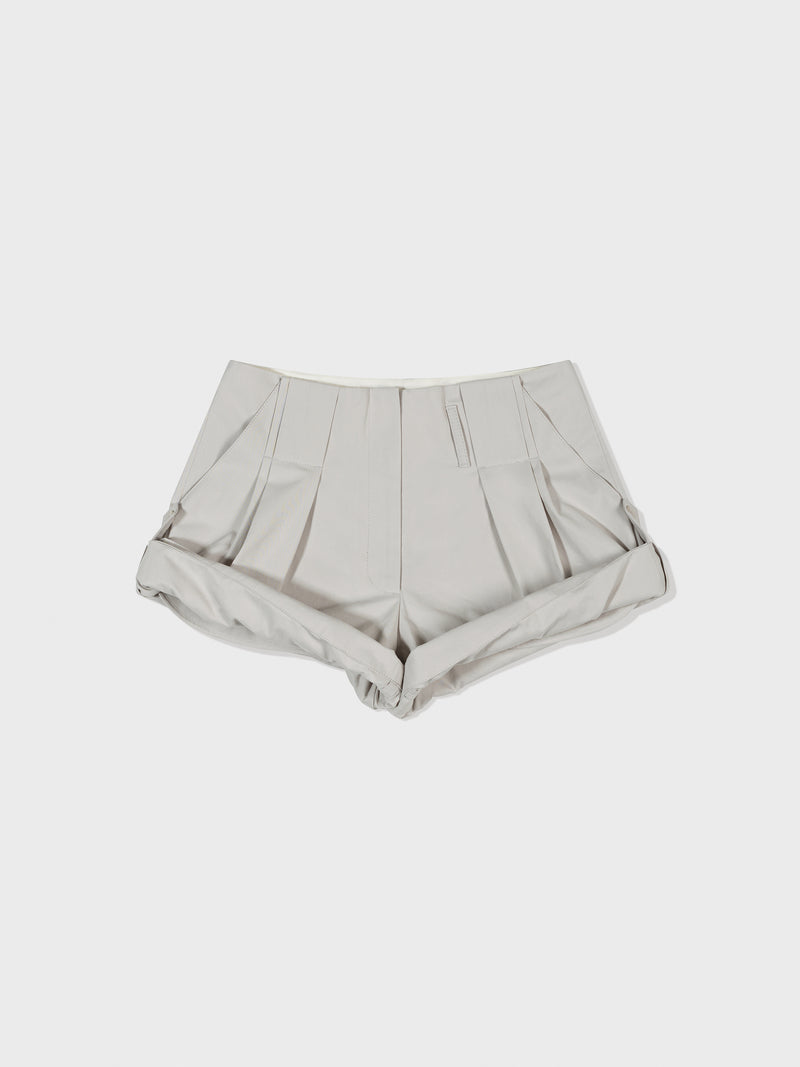 Tuck Point Turn-Up Shorts - Light Grey
