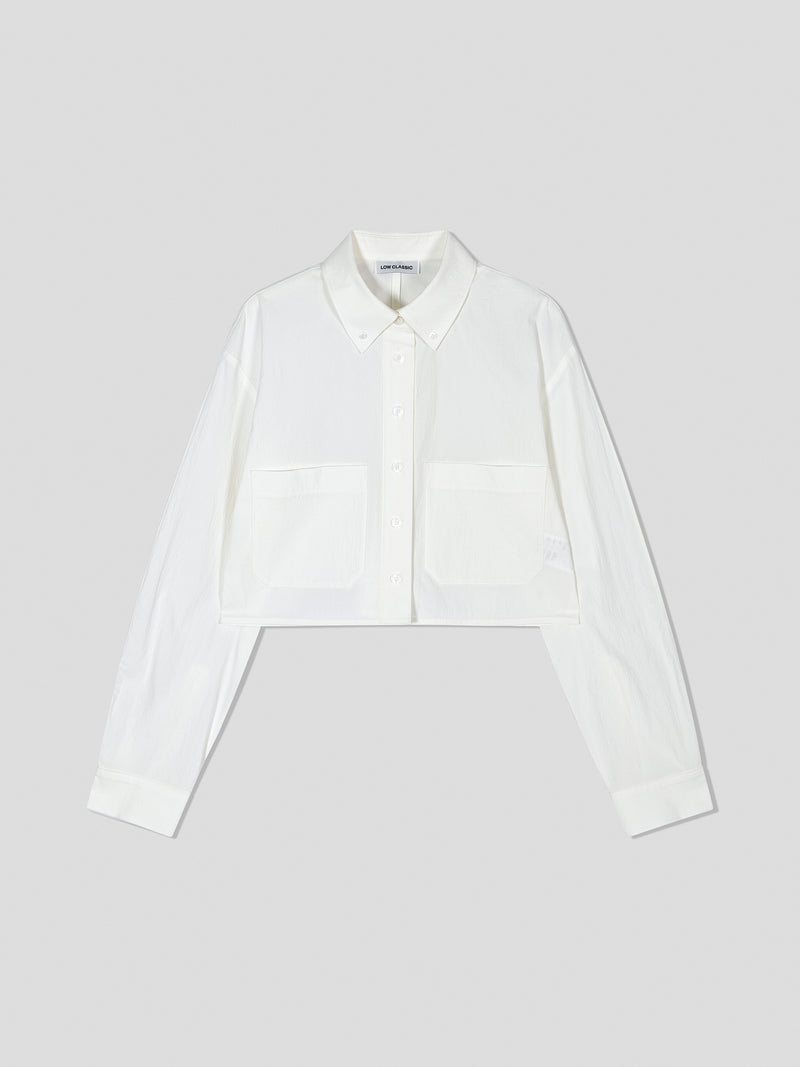 Cotton Pocket Crop Shirt - White