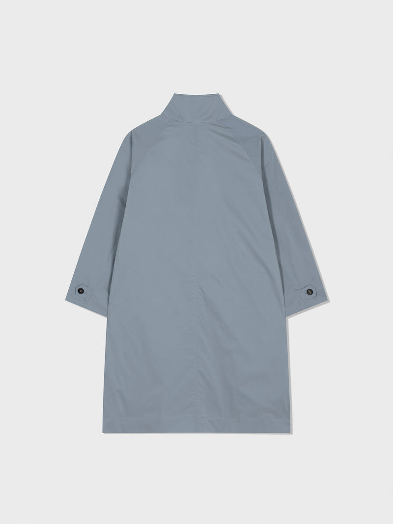 Raglan High Neck Trench Coat - Blue