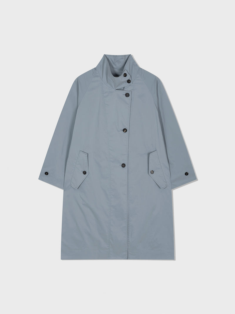 Raglan High Neck Trench Coat - Blue