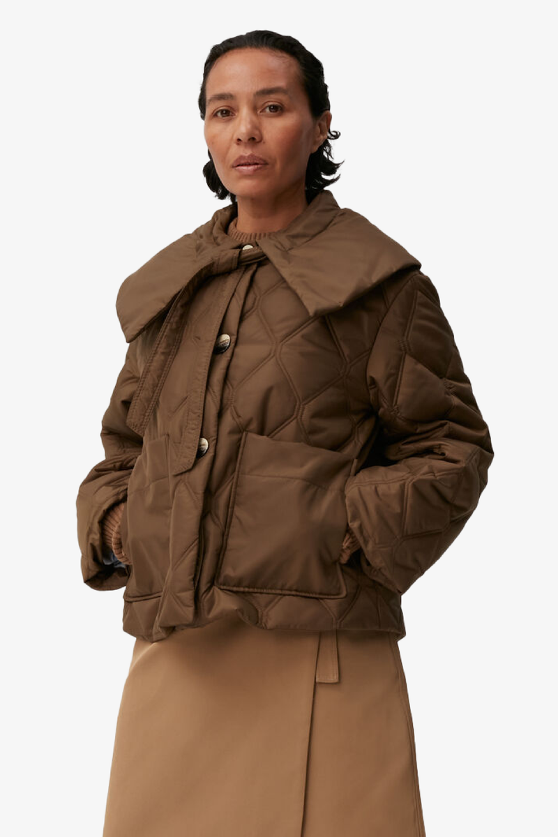 Ripstop Quilt Big Collar Jacket - Teak