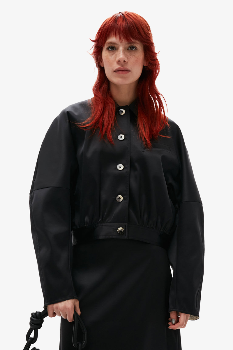 Double Satin Short Jacket - Black