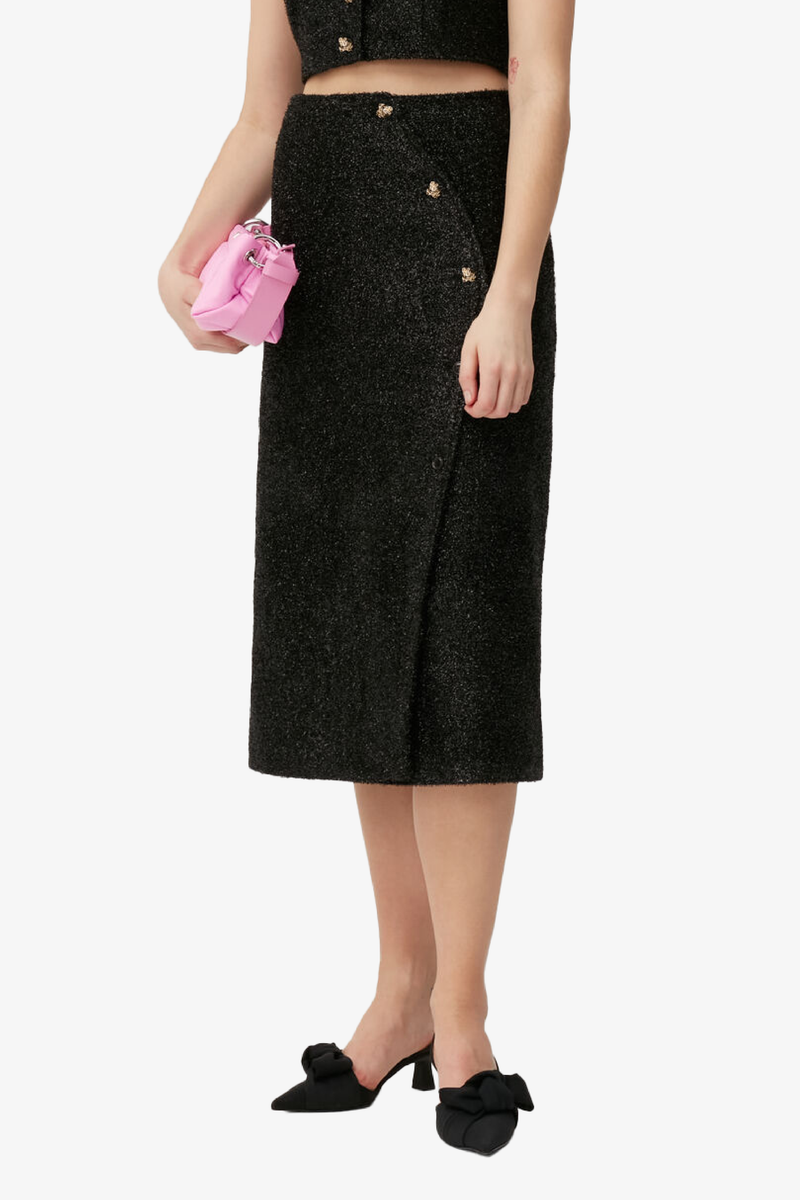 Sparkle Wrap Midi Skirt - Black