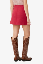 Twill Wool Suiting Mini Skirt - Fiery Red