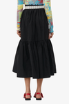 Cotton Poplin Maxi Flounce Skirt - Black