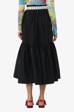 Cotton Poplin Maxi Flounce Skirt - Black
