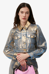Gold Denim Cropped Trucker Jacket - Gold