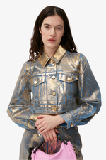Gold Denim Cropped Trucker Jacket - Gold