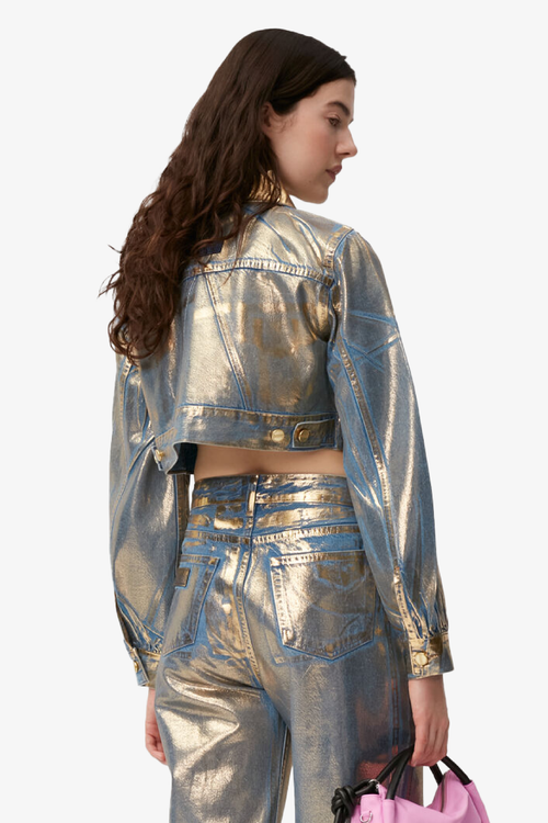 Gold Denim Cropped Trucker Jacket - Gold