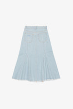 Light Blue Stone Bleach Denim Peplum Midi Skirt