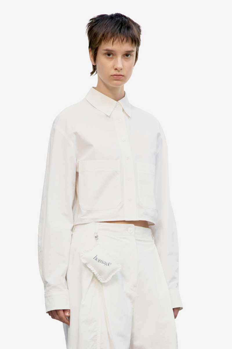 Cotton Pocket Crop Shirt - White