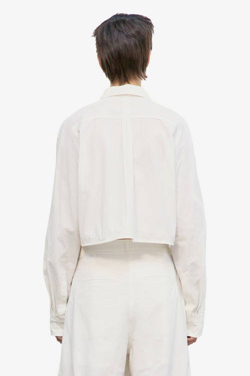Cotton Pocket Crop Shirt - White